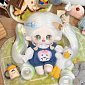 China Cotton Doll 20cm with skeleton - Girl with white ponytails in a dress